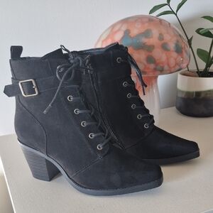 JustFab Black Lace-Up Ankle Boots with Buckle Strap